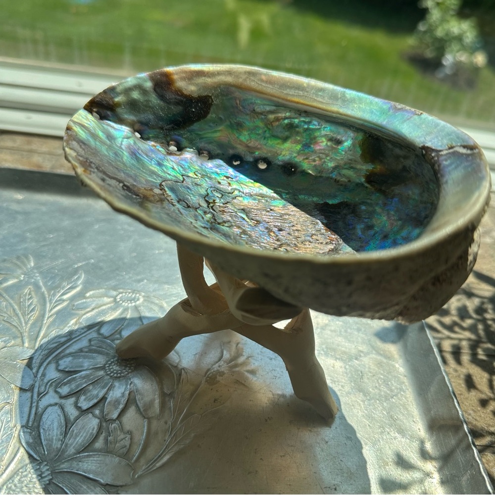 Elegant Abalone Shell Art Piece with collapsible stand ring holder trinket dish - Picture 7 of 15
